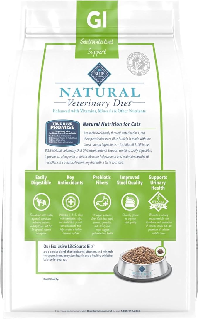 Blue Buffalo Natural Veterinary Diet GI Gastrointestinal Support Dry Cat Food, Chicken 7-lb bag