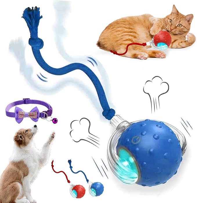 2026 New Dog Toy, Interactive Fast Moving Toys Balls with Birdsong, 360° Smart Automatic Rolling Electric Dog Ball Toy with Rope for Dogs and Cat Indoor Play (Blue)