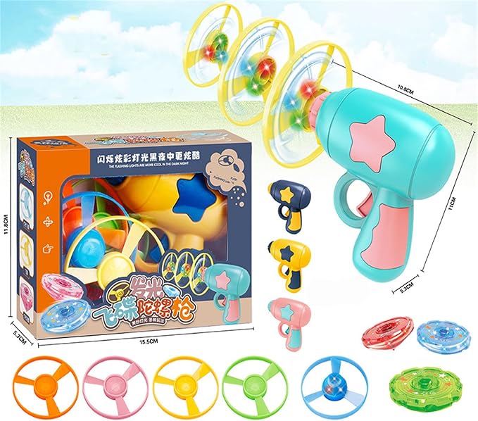 Bamboo Dragonfly Catapult Pistol, Bamboo Dragonfly Catapult Launcher, cat Fetch Toy Flying disc Saucer Launcher, Cat Fetch Toy with Colorful Flying Propellers Set (Blue+Dark Blue)