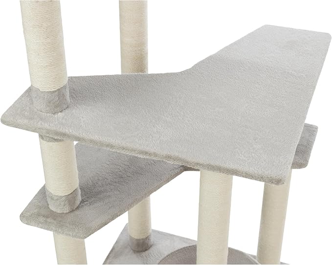 TRIXIE Seli Cat Tree – Cat Tower with Sisal Posts, Condo, Padded Platforms & Hanging Toy – Cat Furniture for Indoor Cats – Gray, 21.1" x 21.1" x 59.1"