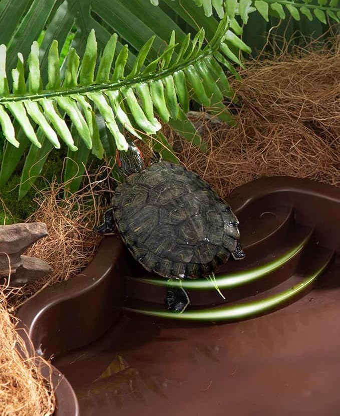 Turtle Bathing Pool, Reptile Feeding Dish Water Pot, Landscape Fish Tank Decoration, Lizard Turtle Bathing Pot for Aquatic Climbing Pet - Reddish Brown