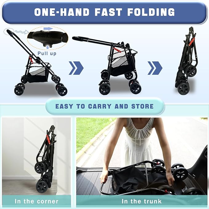 4 Wheels Pet Stroller 4 in 1 Pet Stroller with Detachable Carrier for Small & Medium Dogs Cats up to 55 lbs Easy-Folding Travel Dog Wagon with Car Seat Breathable Mesh,Khaki
