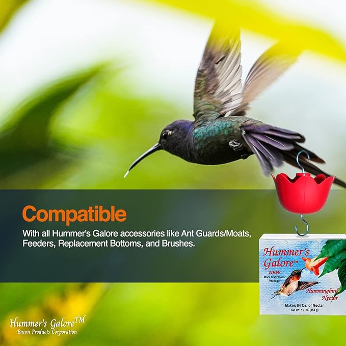 Hummer's Galore Made in USA Hummingbird Food - Ready-to-Mix Hummingbird Nectar, All-Natural Nectar Collector Formula, No Preservatives or Dyes, Makes 64 Ounces (4 Packets Included)