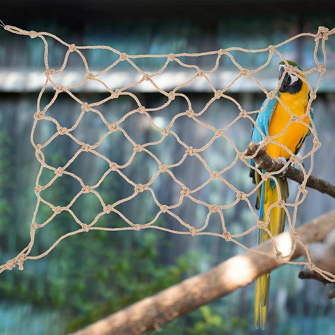 NUOBESTY Parrot Climbing Net Hemp Rope Bird Hanging Hammock Ladder for Small Pets Hamsters and Birds with Hooks Chewable Play Gym Accessory