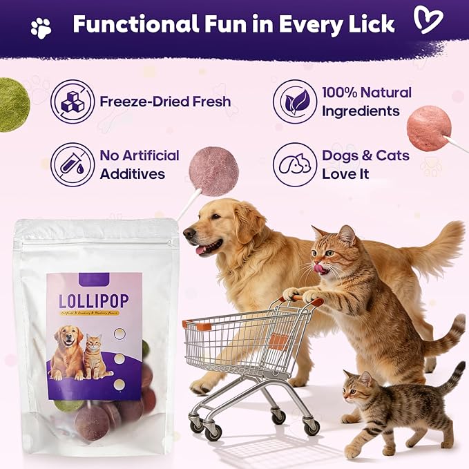 Freeze-Dried Lollipop Dog & Cat Treats, Interactive Crunchy Snacks for Indoor Kitten, 100% Natural Chicken Traning Treats for Cat, Small & Medium Dogs, 18 Pack