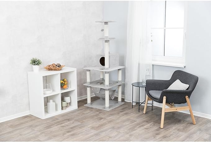 TRIXIE Abby 63.5" Cat Tower, 4-Level Sisal & Plush Cat Tree, Cat Scratcher, Condo, Hammock, Platforms Dangling Cat Toy