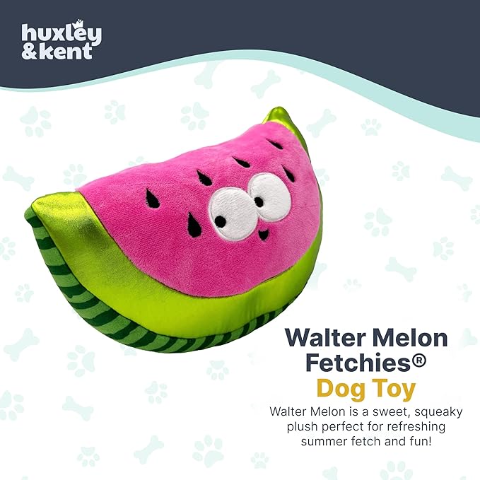 Huxley & Kent Funny Dog Toy w/Squeaker – Power Plush Squeaky Dog Toys for Small, Medium & Large Dogs – Soft Stuffed Animal for Indoor Play & Fetch - Fetchies® Walter Melon, Large