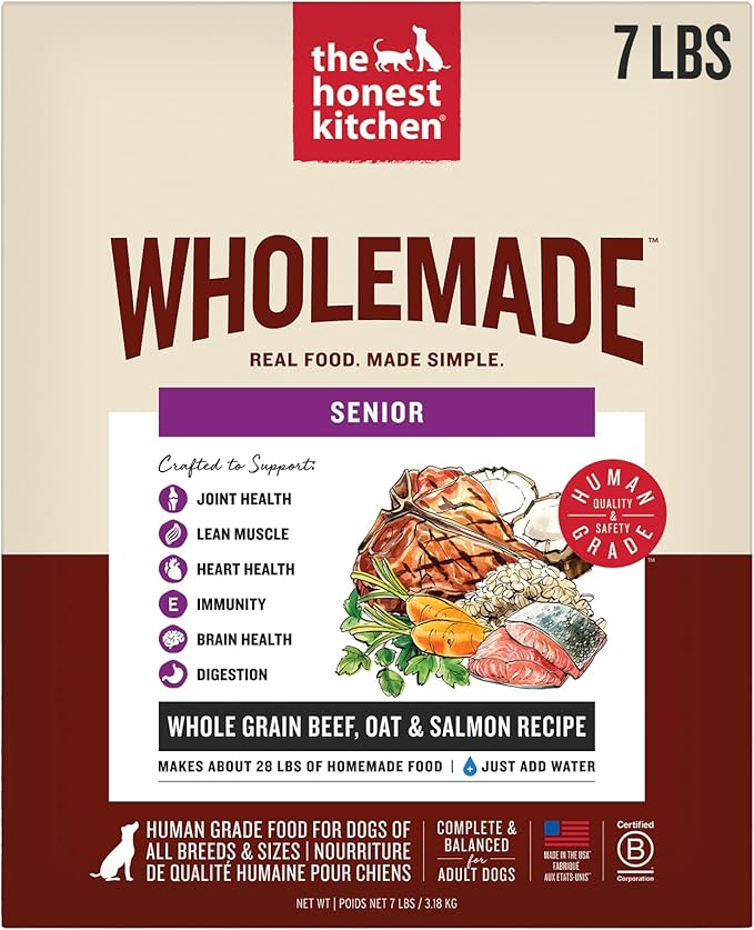 The Honest Kitchen Human Grade Wholemade™ Whole Grain Beef, Oat & Salmon Dehydrated Senior Dog Food, 7lb Bag (Makes 28lbs)