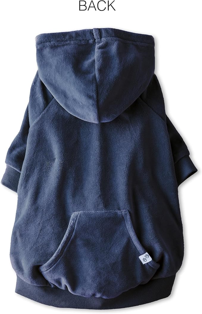 Pet Passion Cooper II Organic Cotton Velour Dog Hoodie Pet Coat for Small, Medium and Large Dogs, Navy, Small