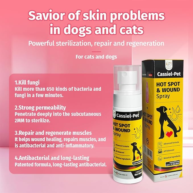 Hot Spot Spray Treatment, Wound Care & Itch Relief Spray for Dogs and Cats, Relives Scratching, Itchy Skin and Paw Licking, for All Animals, 2.02oz