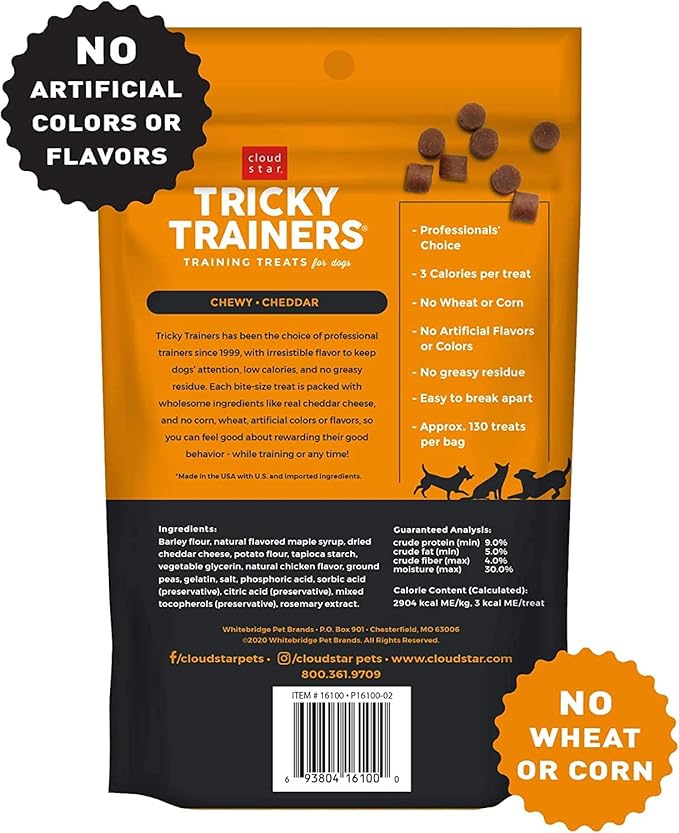 Cloud Star Tricky Trainers Grain-Free Variety Pack – Four Total Flavors: Peanut Butter, Liver, Cheese, and Salmon Plus Pet Paws Notepad (5oz Each, 20oz Total)