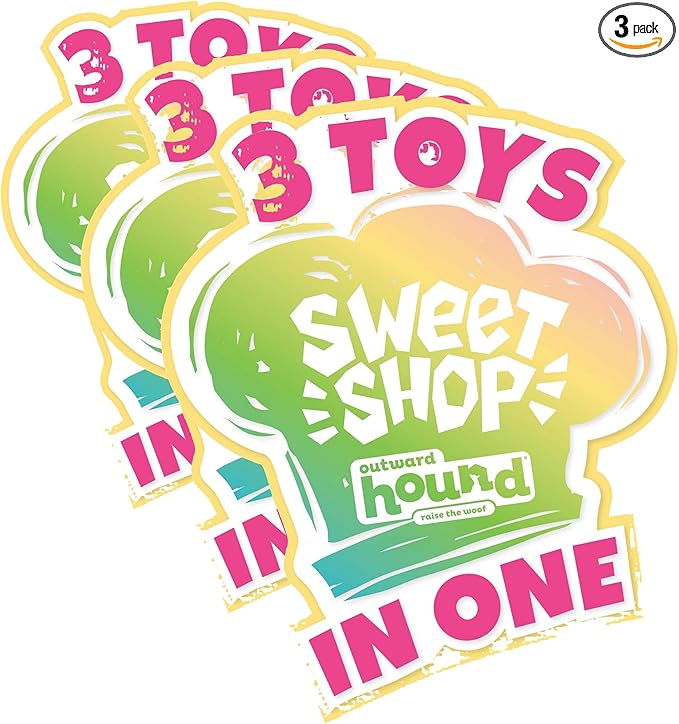 Outward Hound Surprise Destroy Them All Sweet Shop Dog Toy - 3-in-1 Dog Toy, Collect All of The Squeakin Sweet Treats! (Pack of 3)