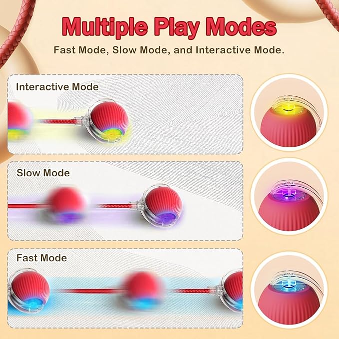 Interactive Rolling Cat Dog Ball - 2025 Upgraded Automatic Moving Cat Toys Ball Dog Toy Interactive,Smart Rolling Ball Toy Electric Balls Toys for Bored Indoor Dog/Cat (Red)