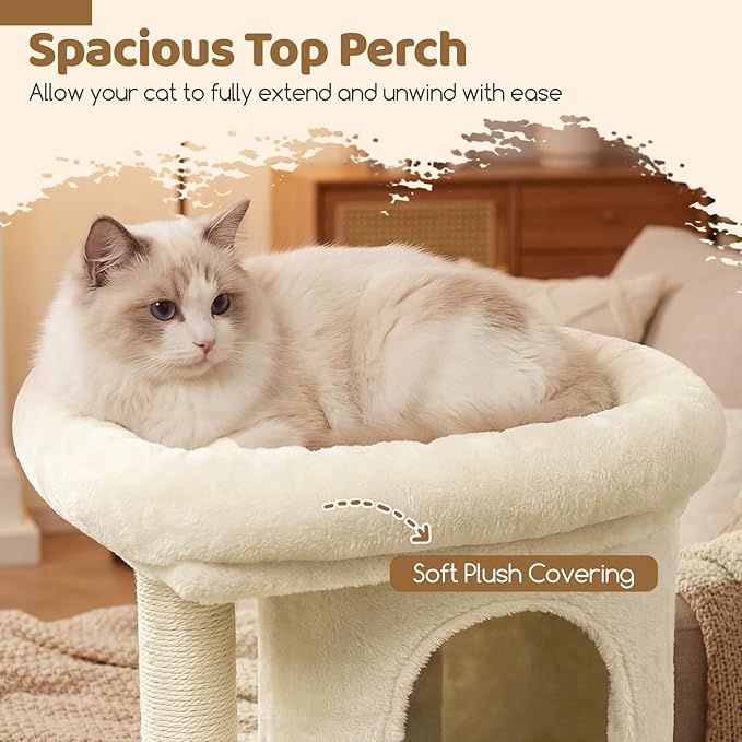 DORTALA Cat Tree for Indoor Cats, 26-Inch Cat Tower with 2 Cozy Condos, Sisal Scratching Post, Plush Top Perch, Modern Kittens Activity Play Center (Beige)