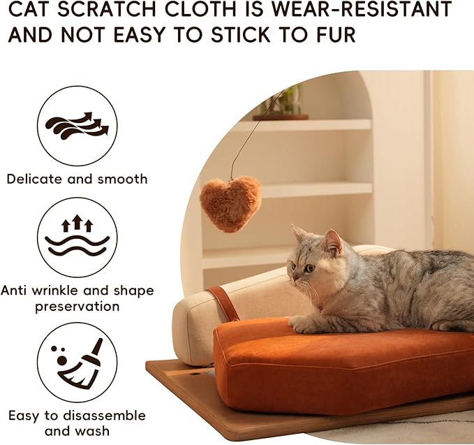 GDFStudio 27.6" Wooden Pet Bed for Cats and Dogs, Oak Veneer Frame with Washable Cushion, Scratch-Resistant Fabric, Elevated Pet Sofa Bed with Hanging Toy and Non-Slip Feet for Medium to Large Pets