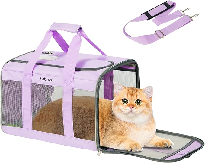 BELLA & PAL Cat Carrier Travel Bag, Airline Approved Lightweight Cat Carrier, Soft Sided Pet Carrier for Puppy Dogs Up to 18lbs, Collapsible Kitten Bag with Removable Waterproof Mat, Ventilated Mesh