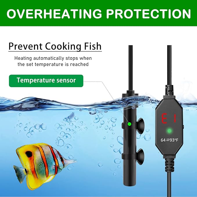 Small Submersible Aquarium Heater, Adjustable Mini Fish Tank Heater 15W 25W 50W with External Temperature Controller, Digital Display, Alumina Ceramic, for 3/5/10 Gallons (15W)