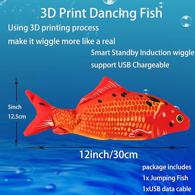 VAIZIQ Flopping Fish Electric Moving Dog Fish Cat Toy - Interactive Pet Toys for Dog Exercise, Reducing Stress for Cats and Small Dog