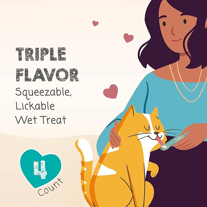 MEOWEE! Savory Spoonables with Real Duck, Beef and Rabbit for Cats, 4 Count, Treat Your Cat to Triple Flavor Squeezable Lickable Wet Treats with Built-in Spoon for Less Mess (Pack of 2)