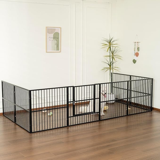 Dog Playpen - 32" Height Dog Pen, Heavy Duty Puppy Pen with Door, Safe & Sturdy, Easy Assemble for Indoor/Outdoor Pet Playpen (12 Panels with Door)