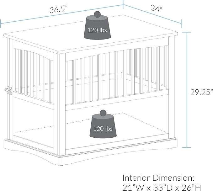Casual Home Wooden Large Pet Crate, End Table, Espresso, 24 x 36.5 x 29.5 in