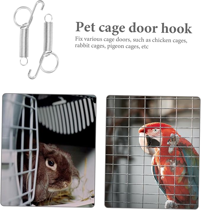 LIOOBO 10pcs Multi-Purpose Rabbit Cage Door Spring Hook Feeder Hanger for Bird Cages and Animal Habitats Easy to Install and Secure