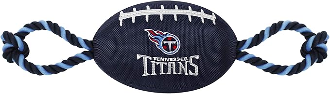 Pets First NFL Tennessee Titans Football Dog Toy, Tough Quality Nylon Materials, Strong Pull Ropes, Inner Squeaker, NFL Team Color
