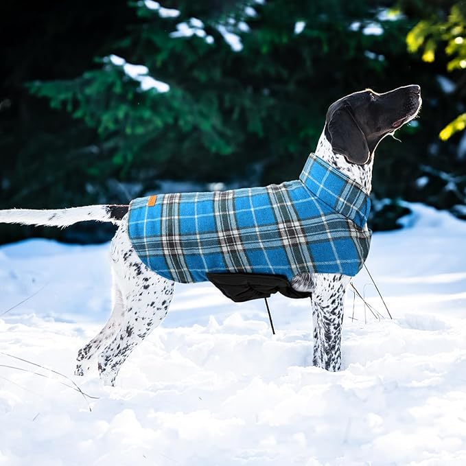 Kuoser Waterproof Dog Coat, Reversible Dog Jacket for Large Dogs, Adjustable Durable Doggie Winter Coat for Groowing Puppies Warm Puppy Cold Weather Apparel, Blue L