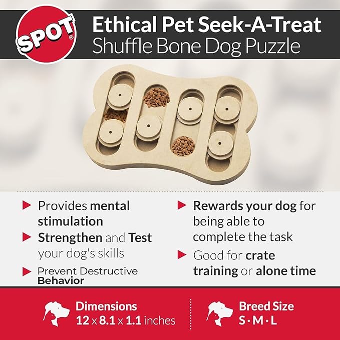 SPOT Interactive Seek-A-Treat Shuffle Bone Dog Toy Puzzle | Dog Treat Reward Toy Improves Your Dog's IQ | Specially Designed for Training Treats
