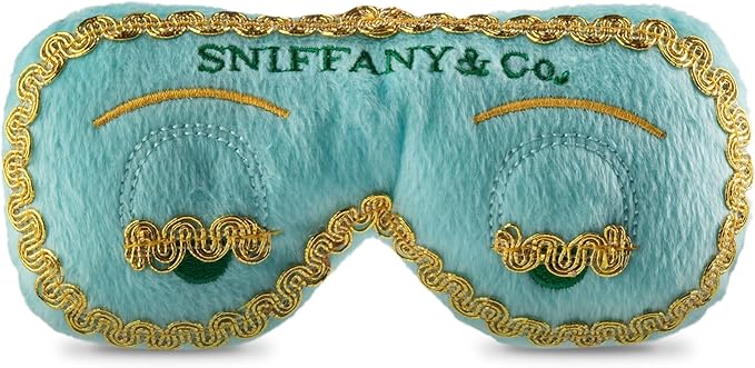 Dog Diggin Designs Sniffany & Co Plush Eye Mask Dog Toy | Luxury-Inspired Parody Fashion Accessory with Built-in Squeaker, Soft Plush Novelty Dog Toy & Chic Playtime Accessory