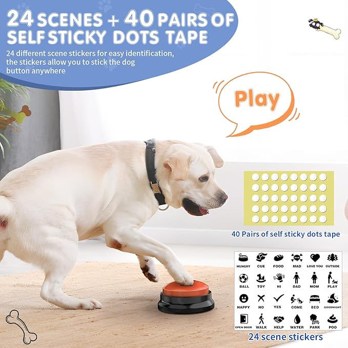 Dog Buttons for Communication, 8 PCS Dog Talking Button Set,30 Seconds Recordable Pet Training Buzzer，with Training Manual Book+16 AAA Batteries+24 Scene Modes + 1 Dog Button Mat