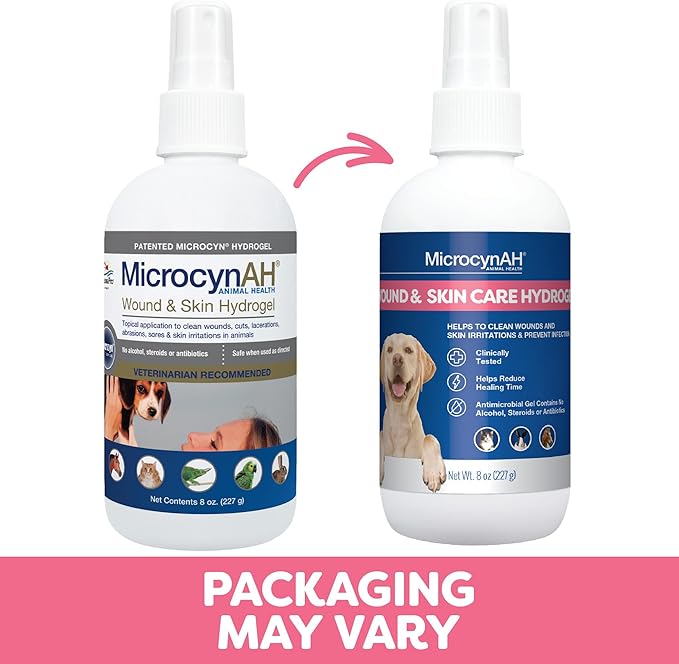 MicrocynAH Wound & Skin Care Hydrogel for Pets, Fast-Acting Antimicrobial Gel for Dogs, Cats & Horses, Clean Wounds & Prevent Infection, No Alcohol, Steroids or Antibiotics, Clinically Tested, 8oz