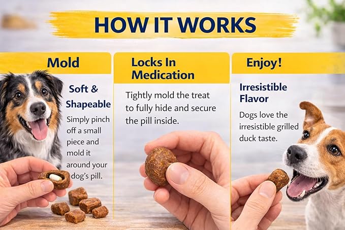 No Pala Tech Soft Dog & Cat Treats with Grilled Duck Flavor - 30 Chewy Dog Training Treats - Easy to Swallow - Veterinary Use in Pets Only (5.29 oz/150 Grams) Pouch