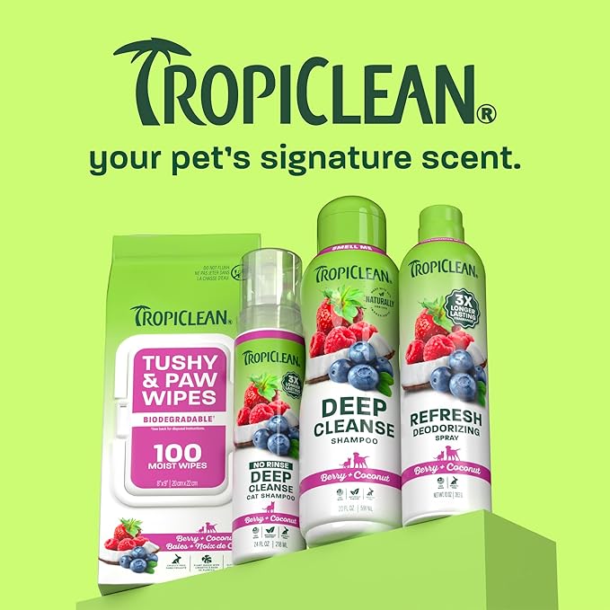 TropiClean Berry & Coconut Waterless Cat Shampoo | Deep Cleansing Dry Shampoo for Cats | Natural Cat Shampoo Derived from Natural Ingredients | Made in the USA | 7.4 oz.