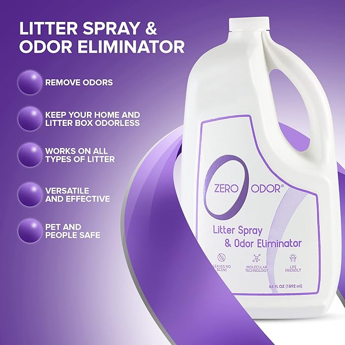 Zero Odor Litter Odor Eliminator, Cat Litter Box Deodorizer, Pet Safe Formula for All Litter Types, Refill, 64 oz