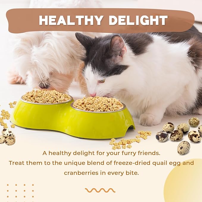 Dancing Tail Freeze Dried Quail Egg Yolk & Cranberry Cube Cat & Dog Treats Biscuits, Dehydrated Healthy Tasty Snack for Training 2.5 Ounce
