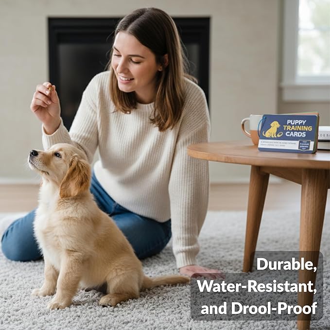Puppy Training Cards - Complete Raising Dog Kit with Clicker - Replaces Dog Training Book & Journal - 50 Stage by Stage Guide Cards (8 Weeks to 2 Years)