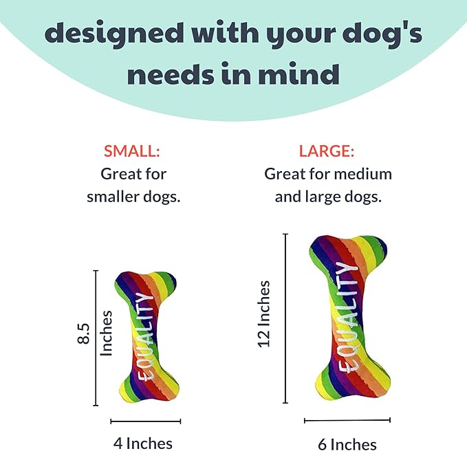 Huxley & Kent for Dogs | Pride Equality Bone (Large) | Rainbow Power Plush Dog Toy with Squeaker | Funny Dog Toy | Cute Dog Toy | H&K Squeaky Dog Toy