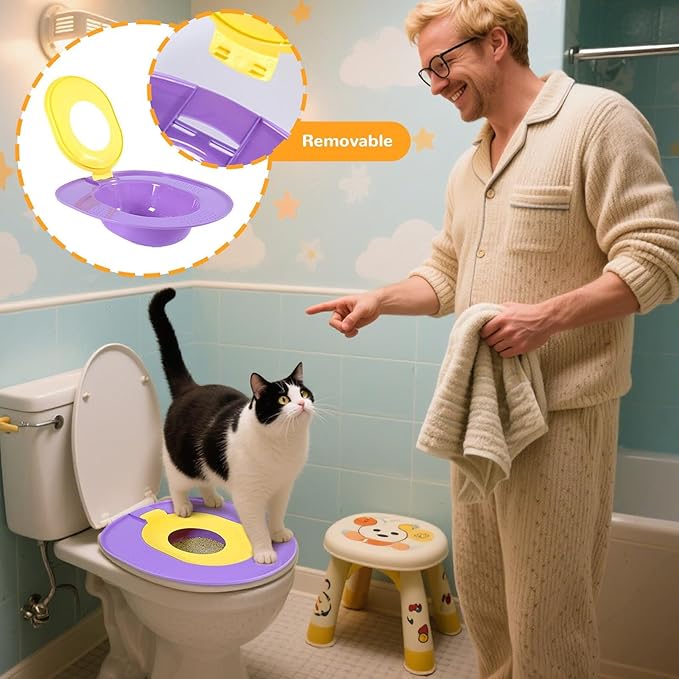 Pet Toilet with 2 Suction Cups - 15.35x14.17x3.94 Inches Cat Toilet Training, Reusable Urinal Potty Safe Design Removable Easy Clean for Home House Pet Kitten Travel