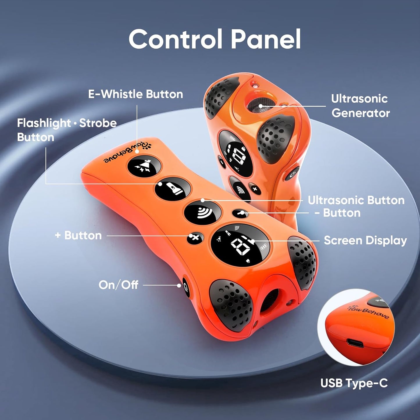 Adjustable Ultrasonic Dog Trainer – World's First Variable Frequency Pet Behavior Corrector with 10 Level Ultra Sound, 18 Dog Whistles, Anti-Bark Flashlight, Humane Dog Deterrent (Orange)