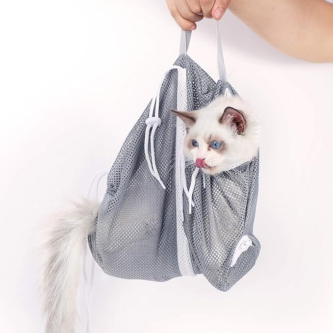 YLONG Cat Bathing/Grooming Bag Anti-Bite and Anti-Scratch for Bathing, Nail Trimming, Medicine Taking,Injection,Adjustable Multifunctional Breathable Restraint Shower Bag(Green)