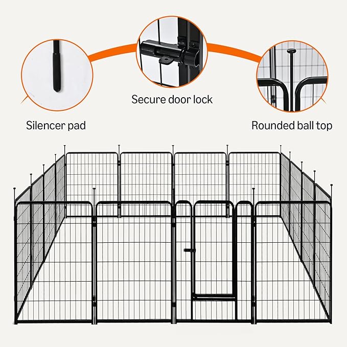 Amazon Basics Dog Playpen, 16 Panels Metal Fence with Door, Foldable for Indoor and Outdoor Use, Suitable for Small to Medium Sized Dogs, 36 Inch Height, Black