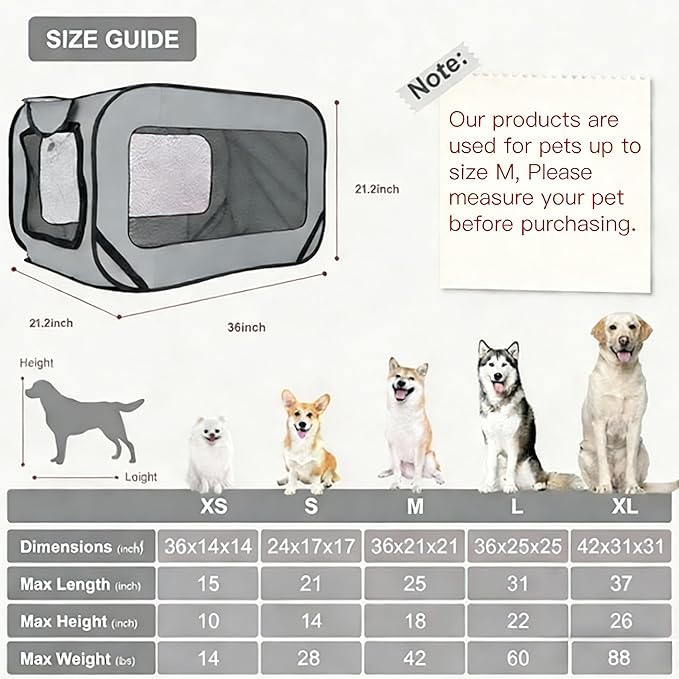 36 Inch Foldable Dog Kennel for Large Dogs, Portable Waterproof Pop-Up Pet Crate, Indoor Outdoor Travel Car Seat Kennel（Grey）
