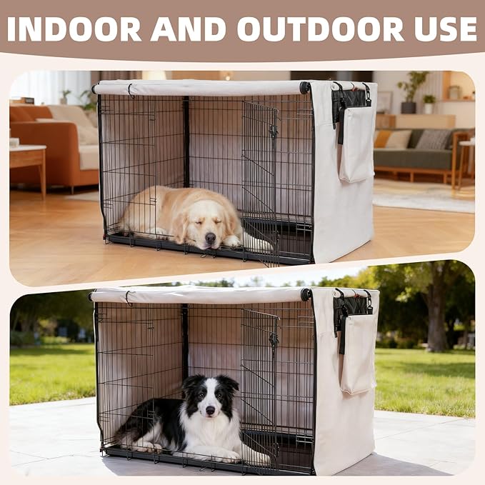 Dog Crate Cover for Anxiety, Water-Resistant & Windproof 600D Oxford Kennel Cover with Storage Bag, Calming Indoor Outdoor Pet Crate Cover for 30 Inch Wire Crates, Machine Washable, Beige