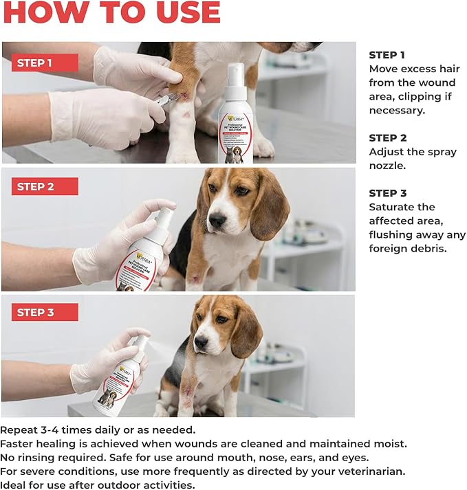 Dog and Cat Wound Care Spray for Dogs & Cats – Vet Recommended Skin Cleansing Spray, Helps Clean Minor Cuts & Scratches, Supports Skin Hygiene, Gentle No-Sting Formula - 3.38 Oz 100 Ml