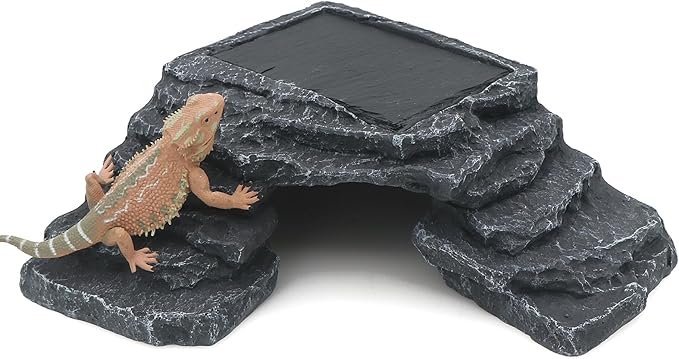 AQUA KT Reptile Basking Platform with Climbing Ramp Ledge Turtle Dock Resting Rock for Bearded Dragon Leopard Crested Gecko Lizard Hide Cave Amphibian Decoration