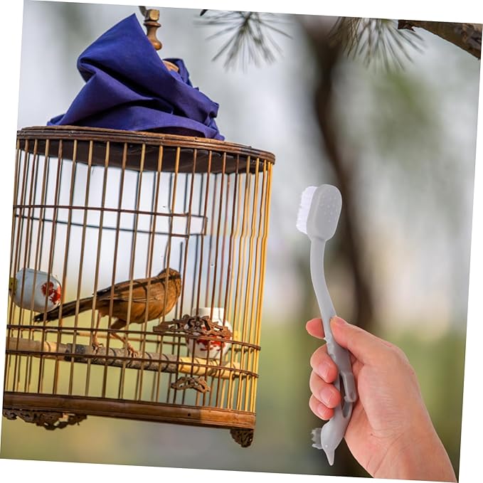 HANABASS 3Pcs Bird Cage Brush with Dual Heads Durable Long Handle Tool for Pet Bird Supplies Removal Easy of Small Animal Cages Grey