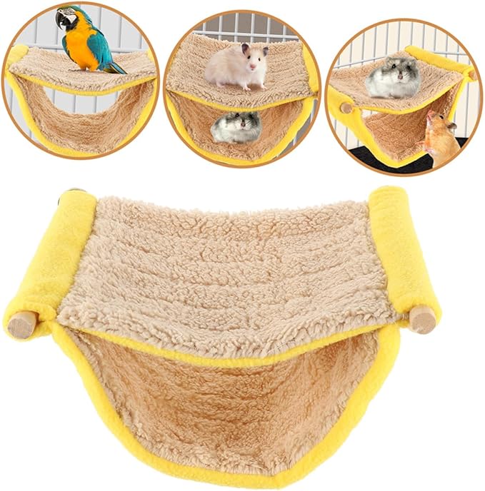 ARTIBETTER Double Layer Small Animal Hammock Soft Plush Hanging Bed for Ferrets Hamsters Small Birds Cage Accessory Yellow Cozy Hideout