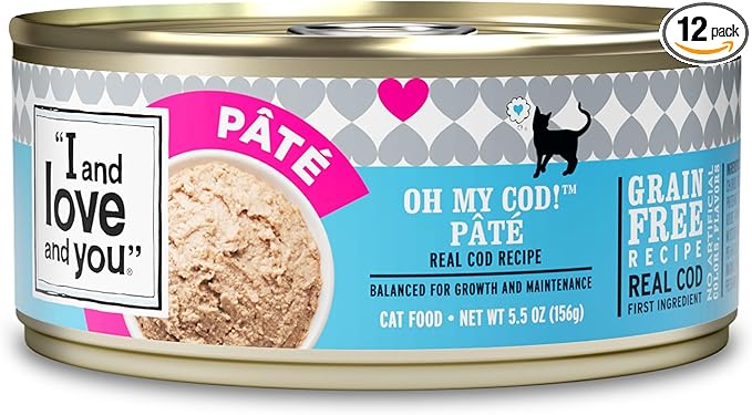 I and love and you Wet Cat Food - Oh My Cod Pâté - Cod Recipe, Grain Free, Filler Free, 5.5oz Pack of 12 Cans