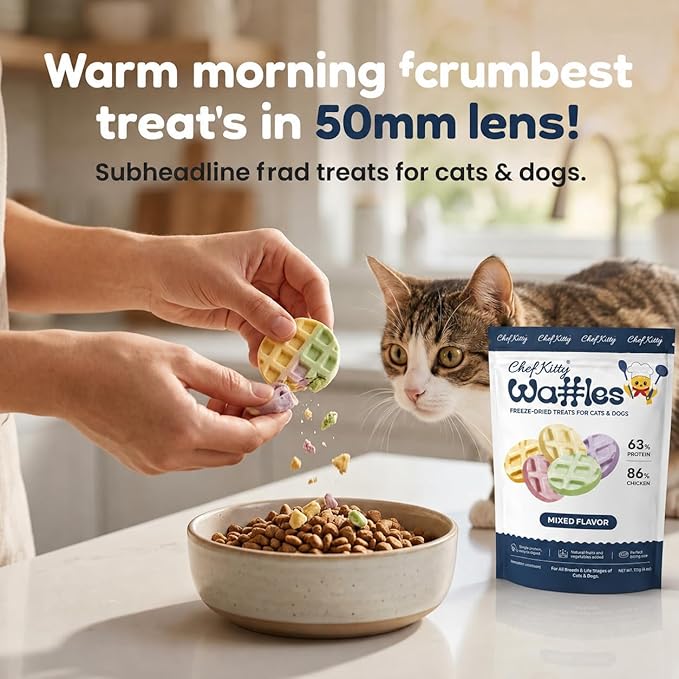 Waffle Freeze Dried Chicken Cat Treats | Healthy Kitten Treats Inspected in USA | Human Grade Dog & Cat Food Toppers | Without Additives, 4 Flavors, 4.0 oz